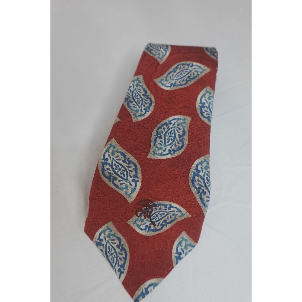 Vintage Countess Wara mens patterned silk necktie red leaf abstract‎